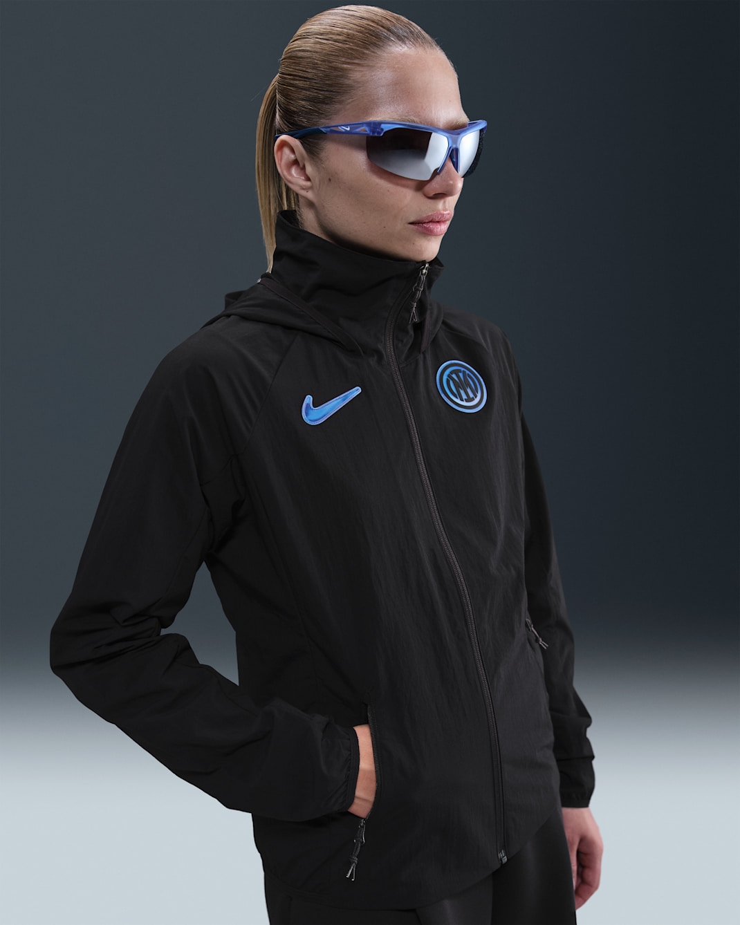 Veste tissée Nike Football Inter Milan AWF pour femme - Noir/Chlorine Blue
