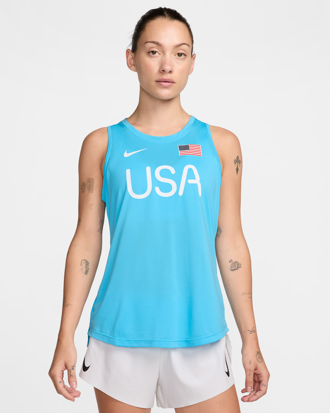 USA One Women's Nike Dri-FIT Running Tank - Baltic Blue/Old Royal/White