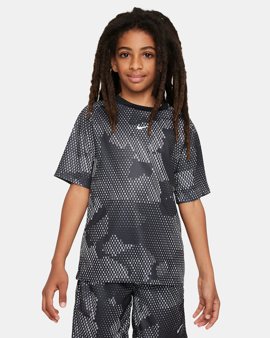 Nike Multi 大童 (男童) Dri-FIT 短袖上衣 - 黑色/白色