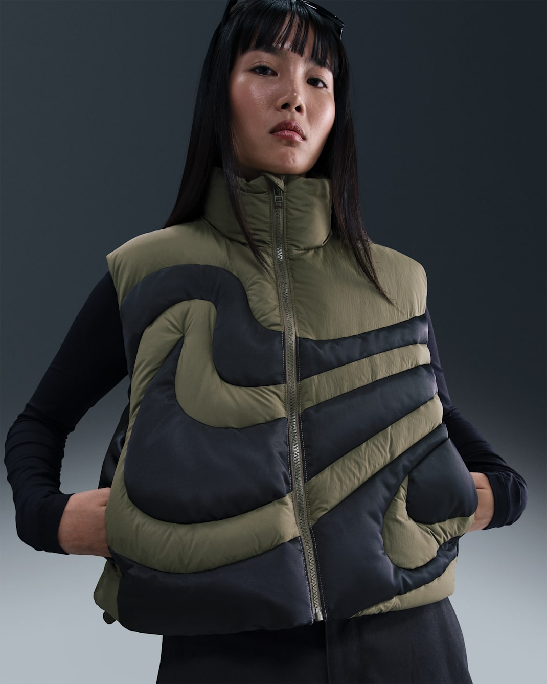 Nike Sportswear Swoosh Series Women's Oversized Down Vest - Medium Olive/Black/Black
