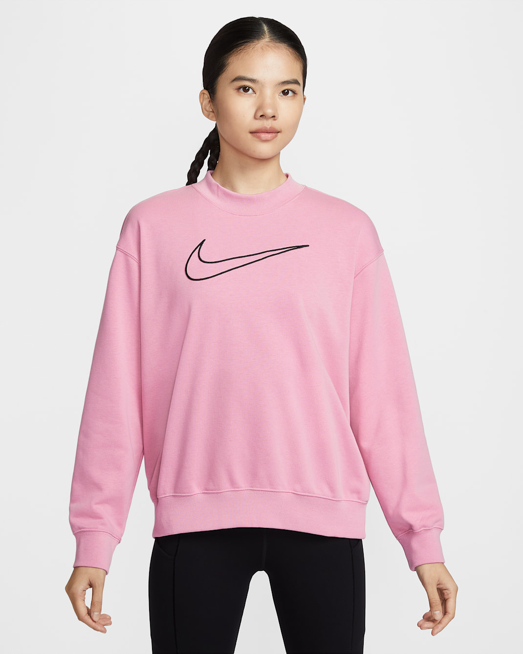 ナイキ Dri-FIT ゲット フィット ウィメンズ グラフィック クルーネック スウェットシャツ - エレメンタルピンク/ブラック