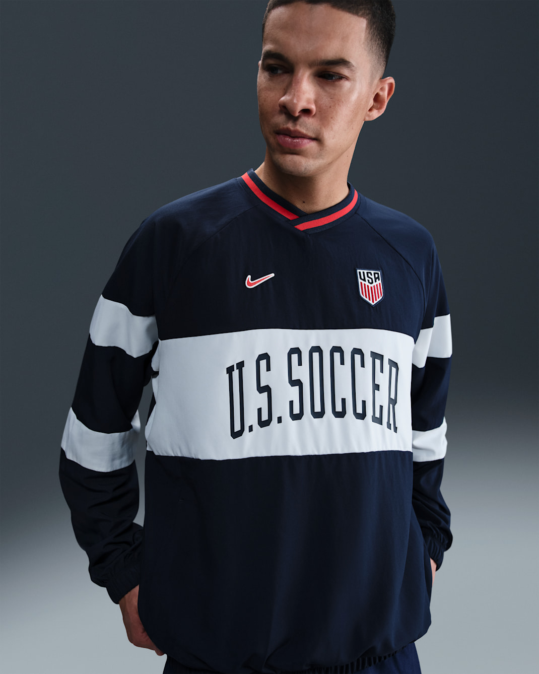 USMNT Academy Men's Nike Dri-FIT Soccer Shell Top - Obsidian/White/Challenge Red
