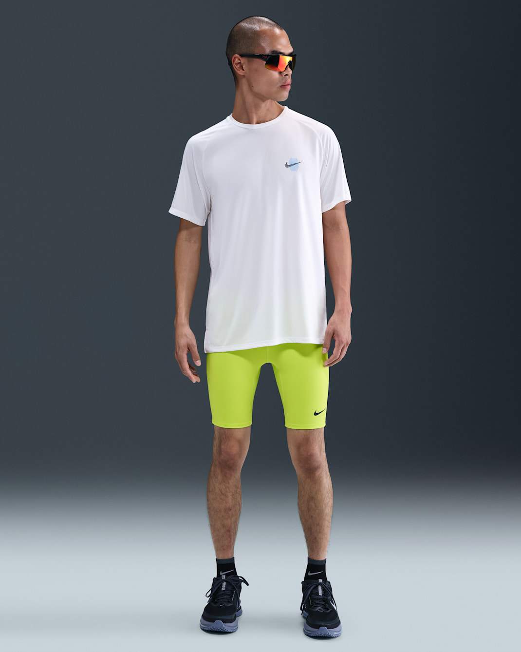 ナイキ ファスト メンズ Dri-FIT 1/2レングス ランニング タイツ (インナー付き) - サイバー