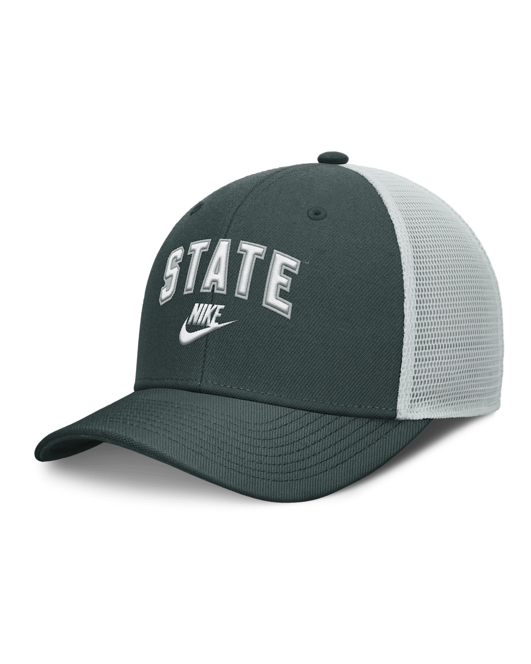 Michigan State Legacy Arch Rise Men's Nike Dri-FIT College Trucker Adjustable Hat - Green