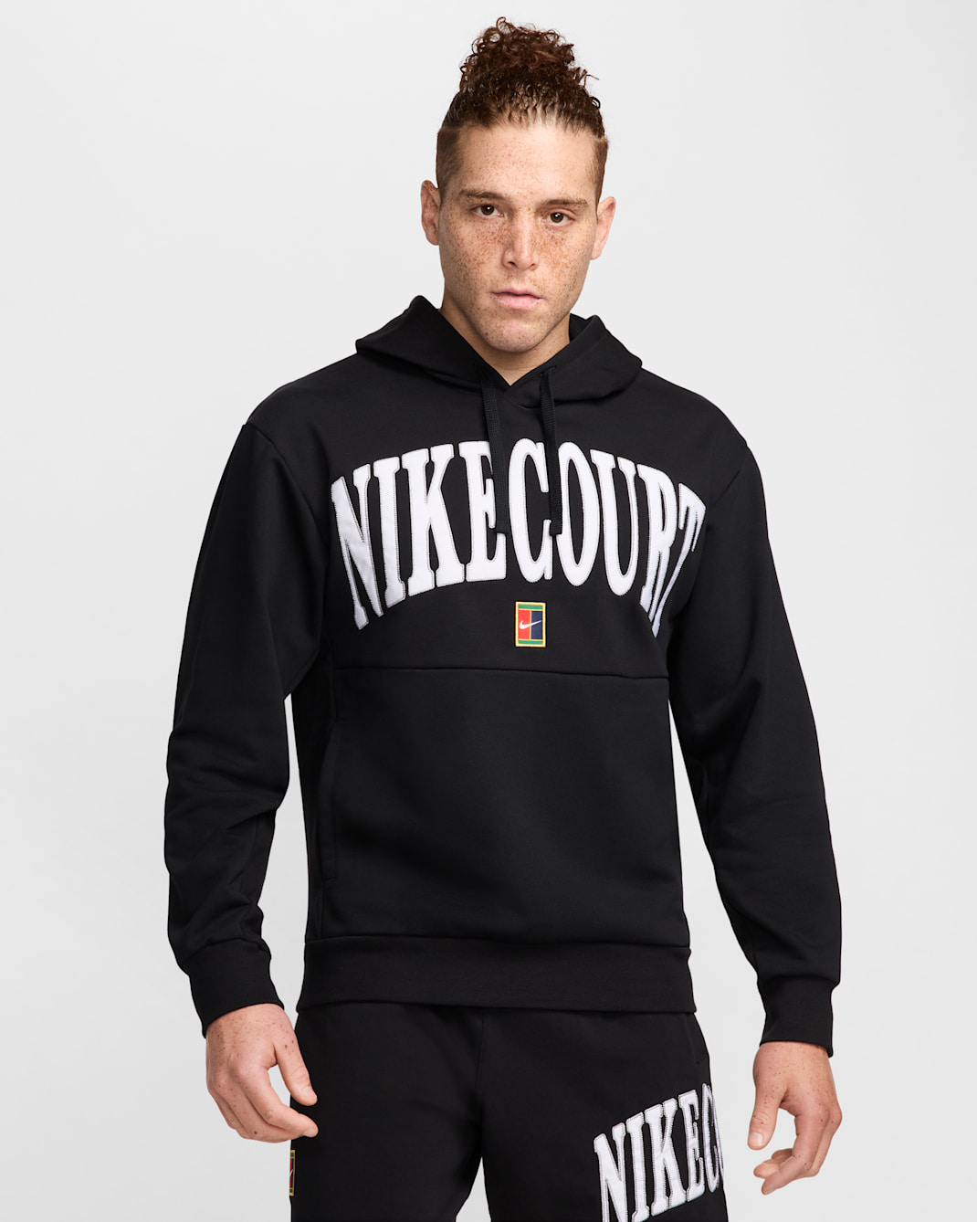NikeCourt Heritage Men's Dri-FIT Fleece Tennis Hoodie - Black/White/Flat Pewter