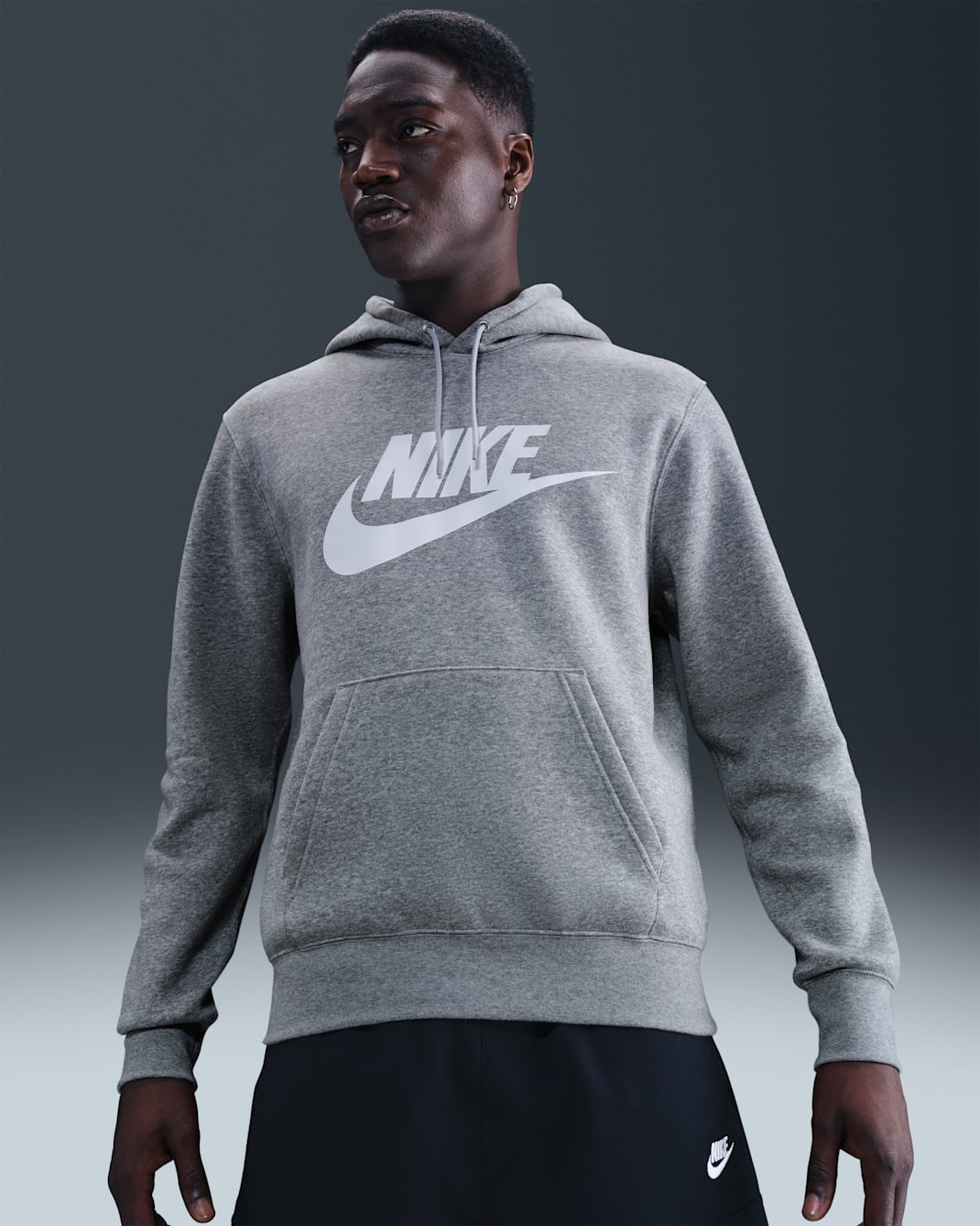 Nike Sportswear Club Men's Fleece Pullover Hoodie - Dark Grey Heather/Light Smoke Grey/White