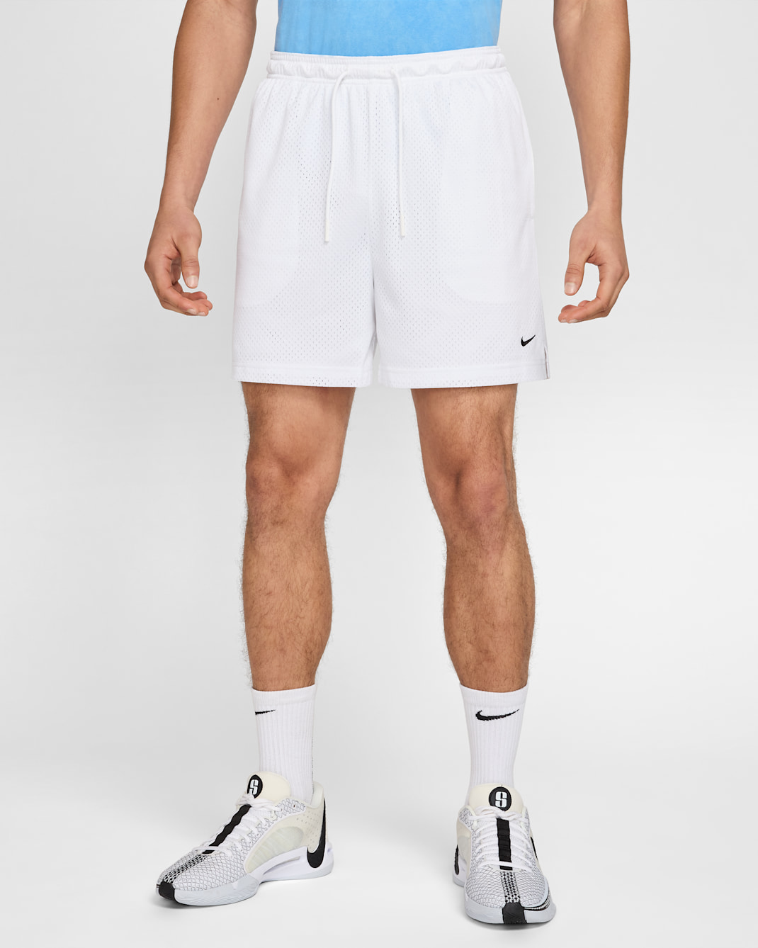 Nike Men's Dri-FIT 5" Mesh Basketball Shorts - White/Black