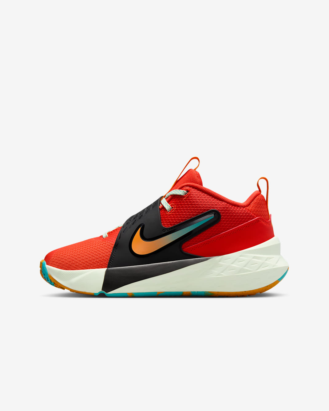 Nike Team Hustle D 12 Big Kids' Basketball Shoes - Picante Red/Dusty Cactus/Volt Tint/Orange Peel