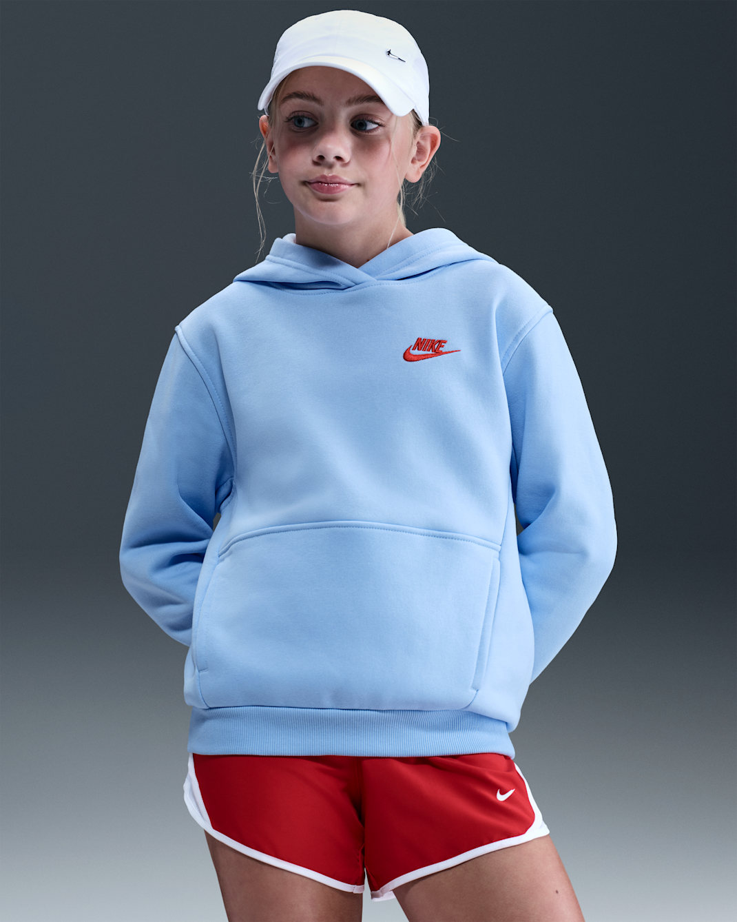 Nike Sportswear Club Fleece Big Kids' Pullover Hoodie - Royal Tint/Light Crimson