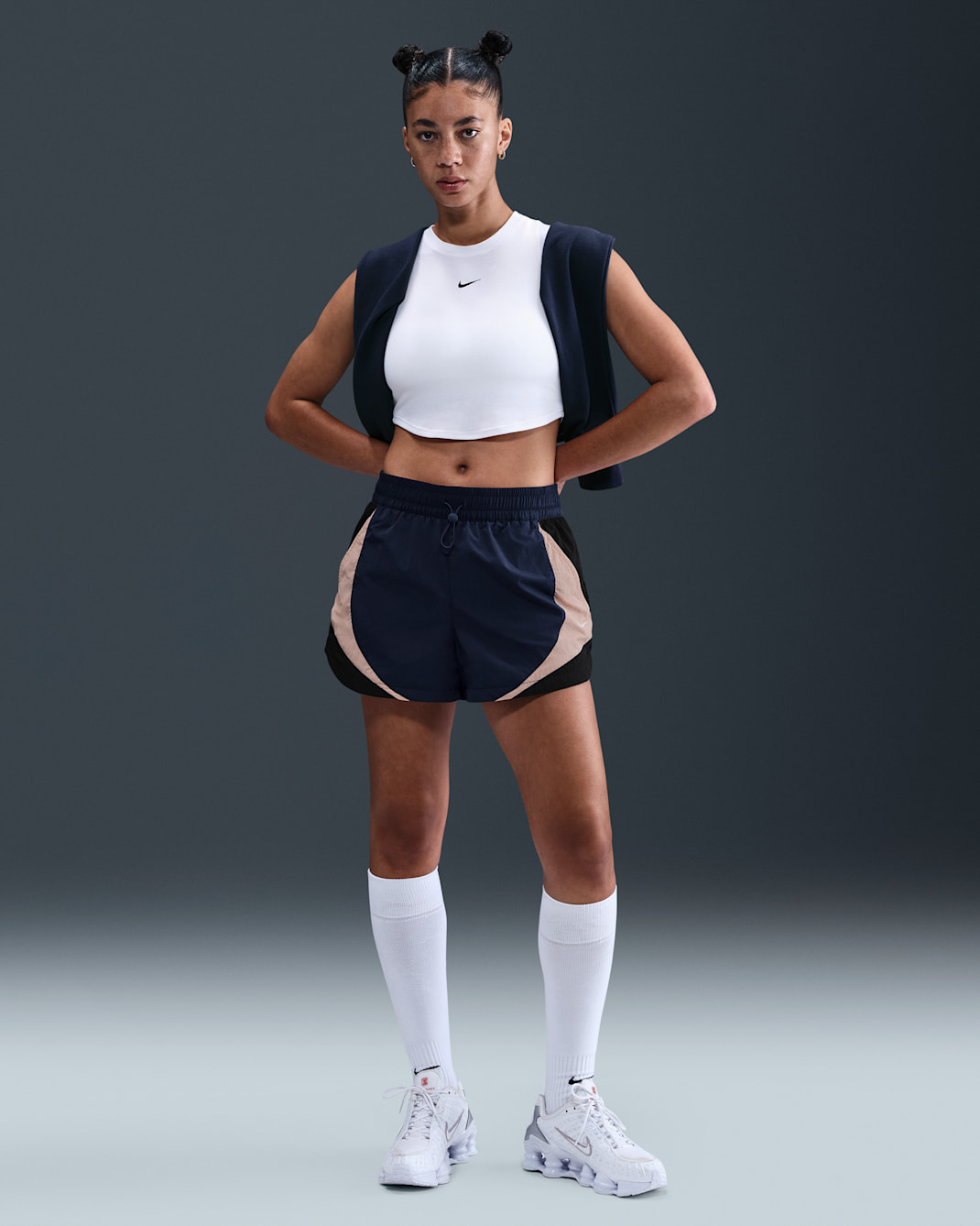 Nike Sportswear Women's Mid-Rise Loose 3" Track Shorts - Midnight Navy/Black/Particle Pink/Sail