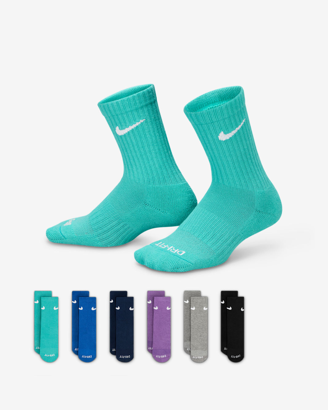Nike Dri-FIT Performance Basics Little Kids' Crew Socks (6 Pairs) - Green Frost