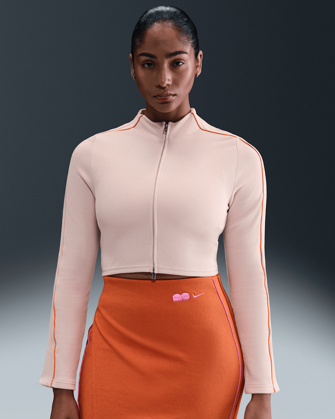 Naomi Osaka Women's Long-Sleeve Full-Zip Top - Silt Red/Campfire Orange/Pinksicle
