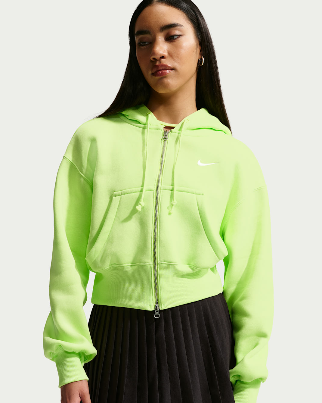 Nike Sportswear Phoenix Fleece Women's Loose Full-Zip Cropped Hoodie - Light Lemon Twist/Sail
