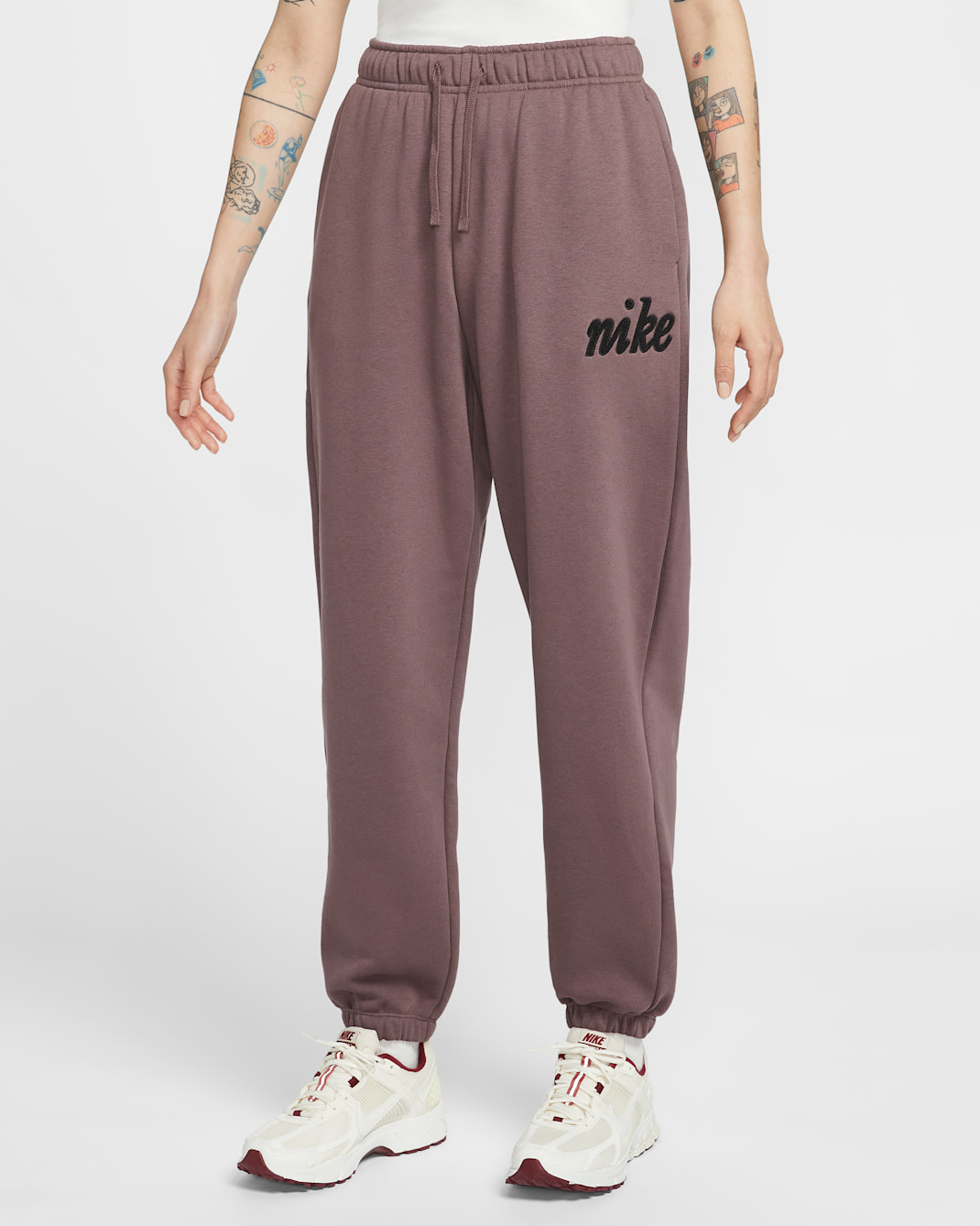 Nike Sportswear Club Fleece Women's Mid-Rise Oversized Tracksuit Bottoms - Tattoo/Off-Noir