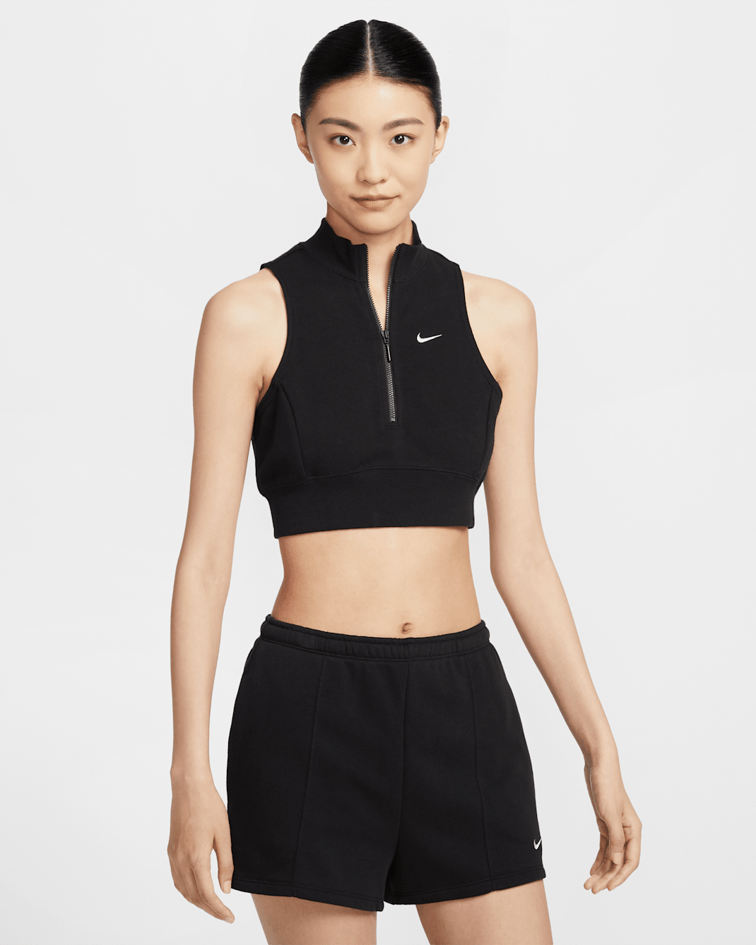 Nike Sportswear Chill Terry Women's Slim Cropped 1/2-Zip French Terry Tank Top - Black/Sail