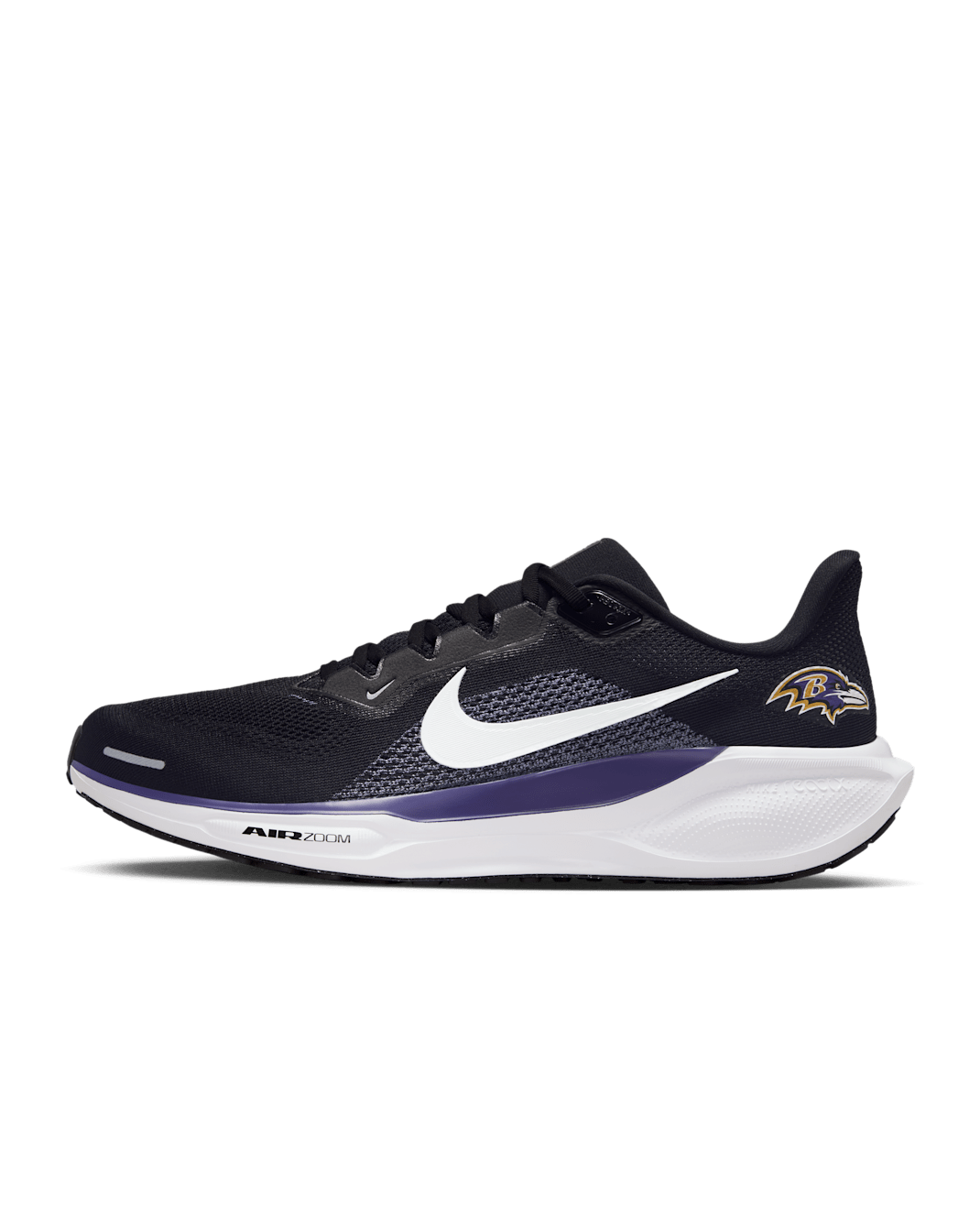 Tenis de correr en pavimento Nike de la NFL para hombre Baltimore Ravens Pegasus 41 - Negro/Orquídea nuevo/Blanco