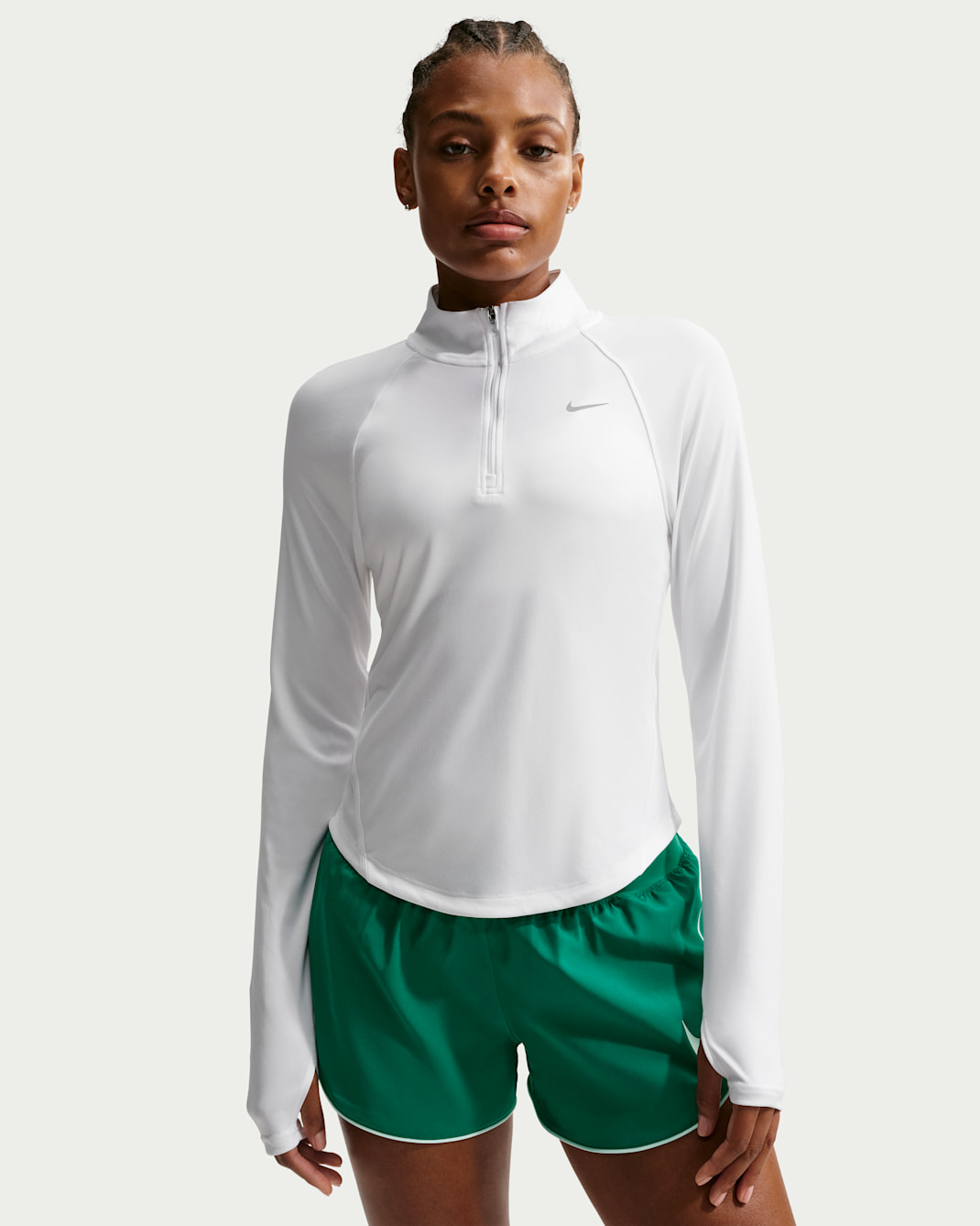 Nike Tempo Swoosh Run Dri-FIT løpeoverdel med kvart glidelås til dame - Hvit/Svart