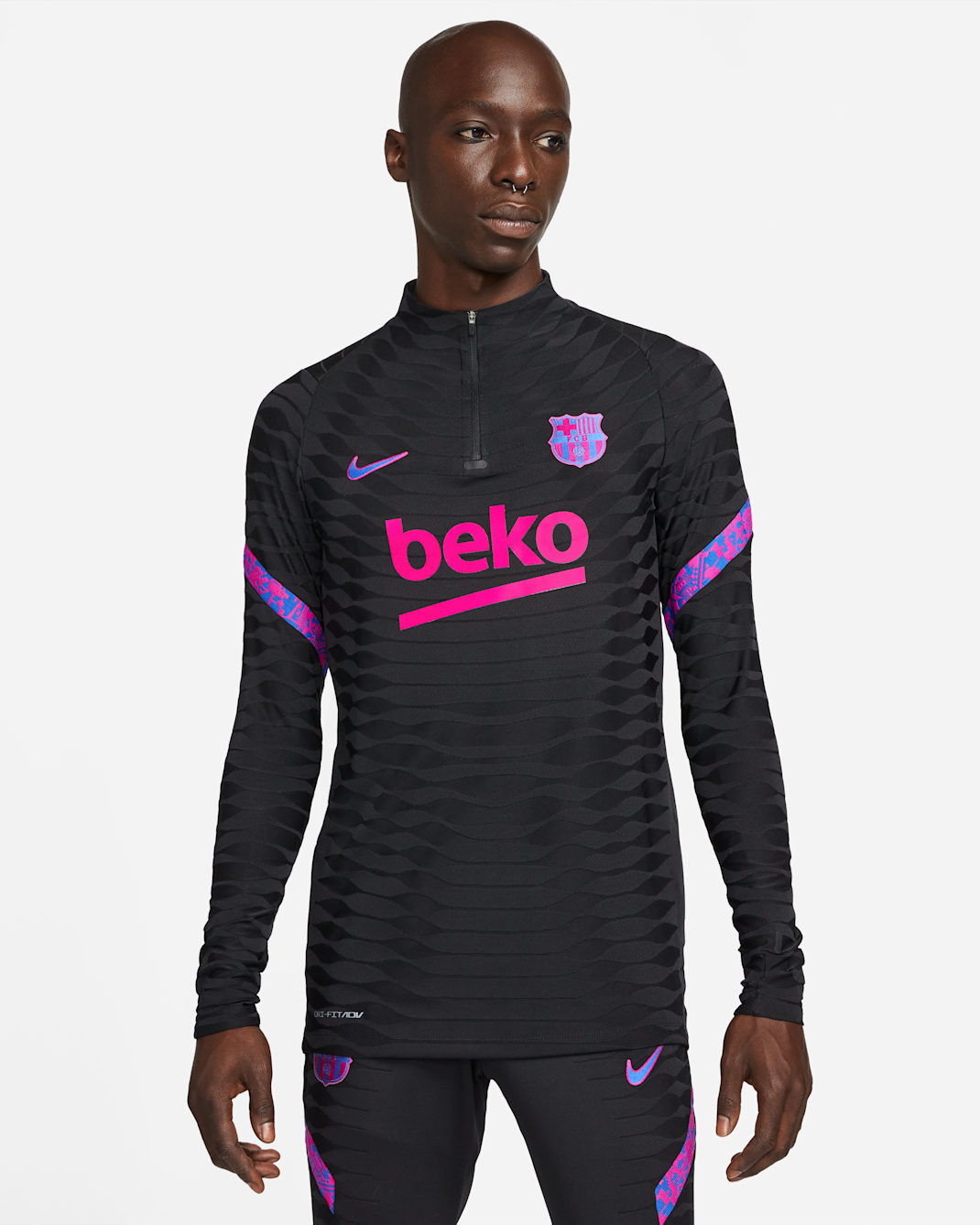 เสื้อฝึกซ้อมฟุตบอลผู้ชาย Nike Dri-FIT ADV FC Barcelona Strike Elite - ดำ/ดำ/Fireberry/Hyper Royal