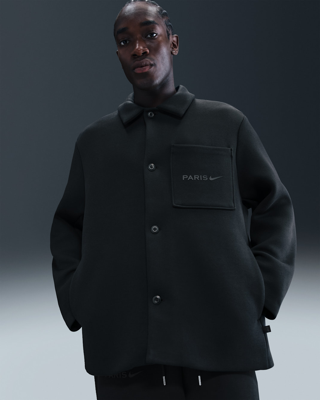 Ανδρικό ποδοσφαιρικό μπουφάν Παρί Σεν Ζερμέν Nike Tech Fleece - Μαύρο/Μαύρο