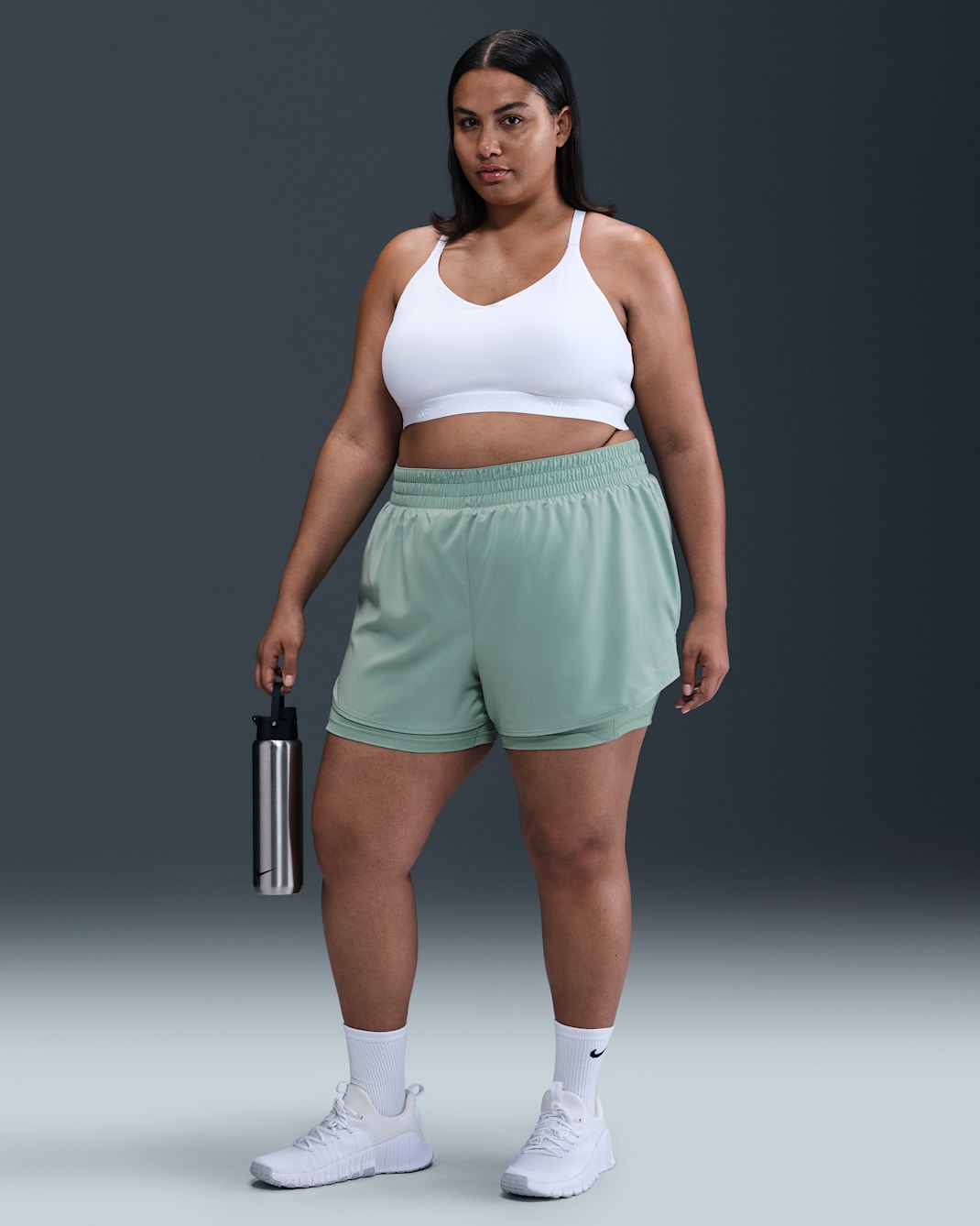 Nike Dri-FIT One Women's High-Waisted 3" 2-in-1 Shorts (Plus Size) - Cannon/White