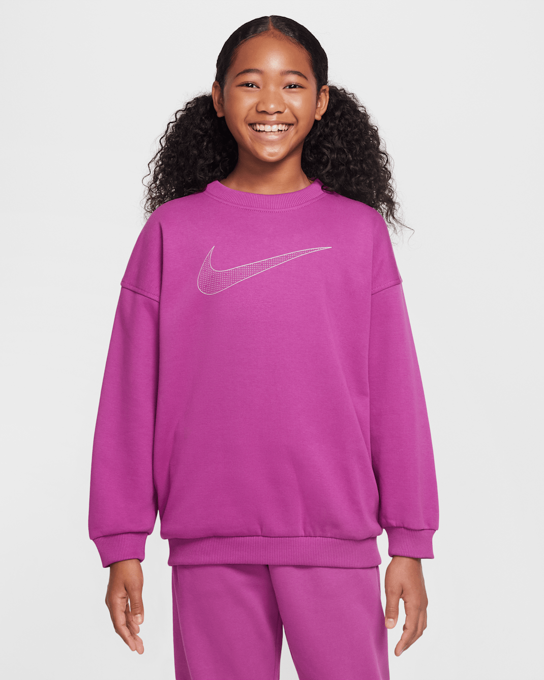 Sweat oversize Nike Sportswear Club Fleece pour ado (fille) - Hot Fuchsia/Metallic Silver
