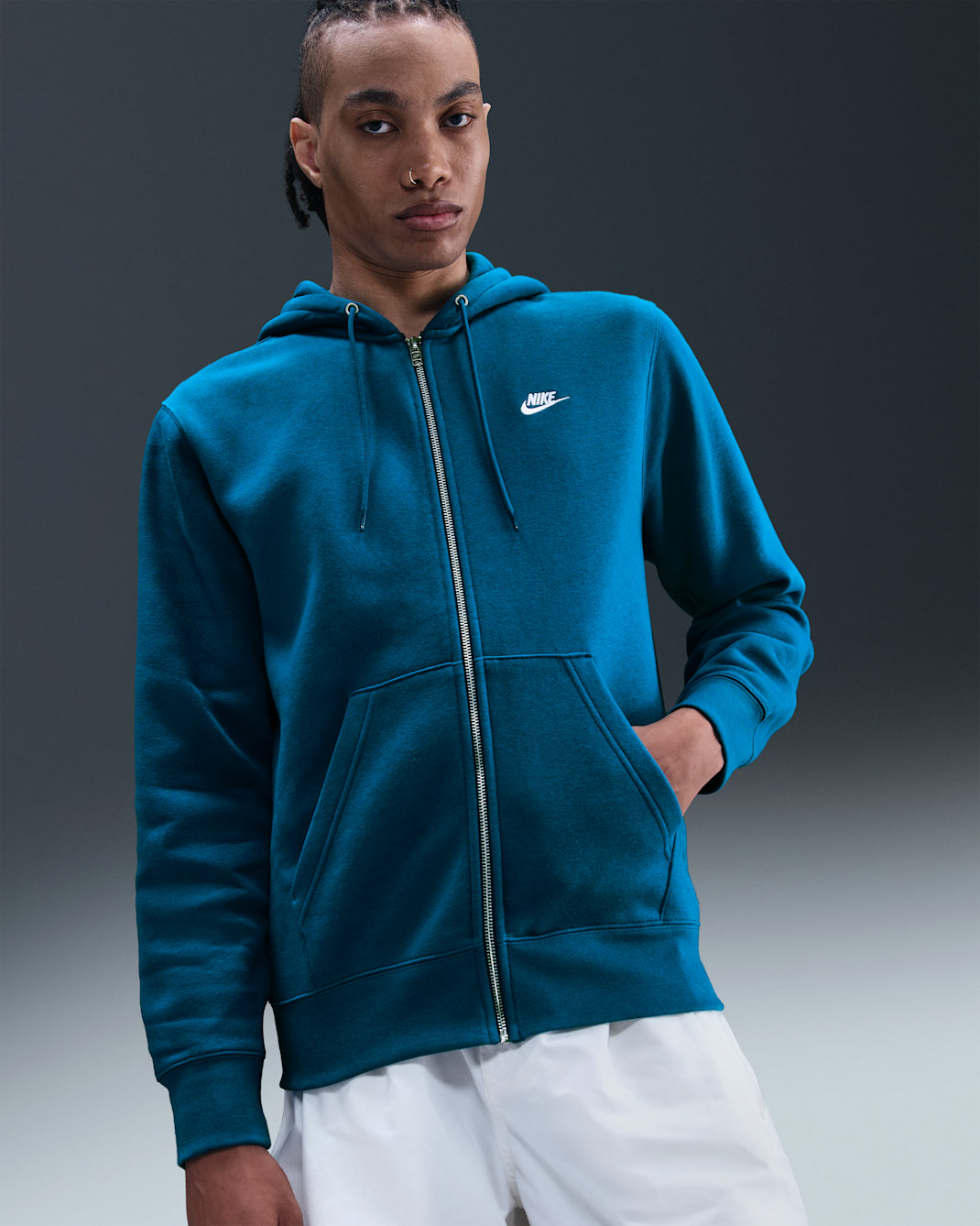 Nike Club Men's Full-Zip Fleece Hoodie - Green Abyss/Green Abyss/White