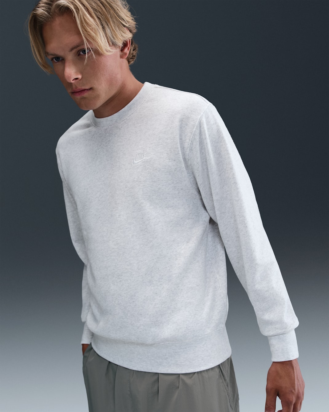 Nike Club Men's French Terry Crew - Birch Heather/White