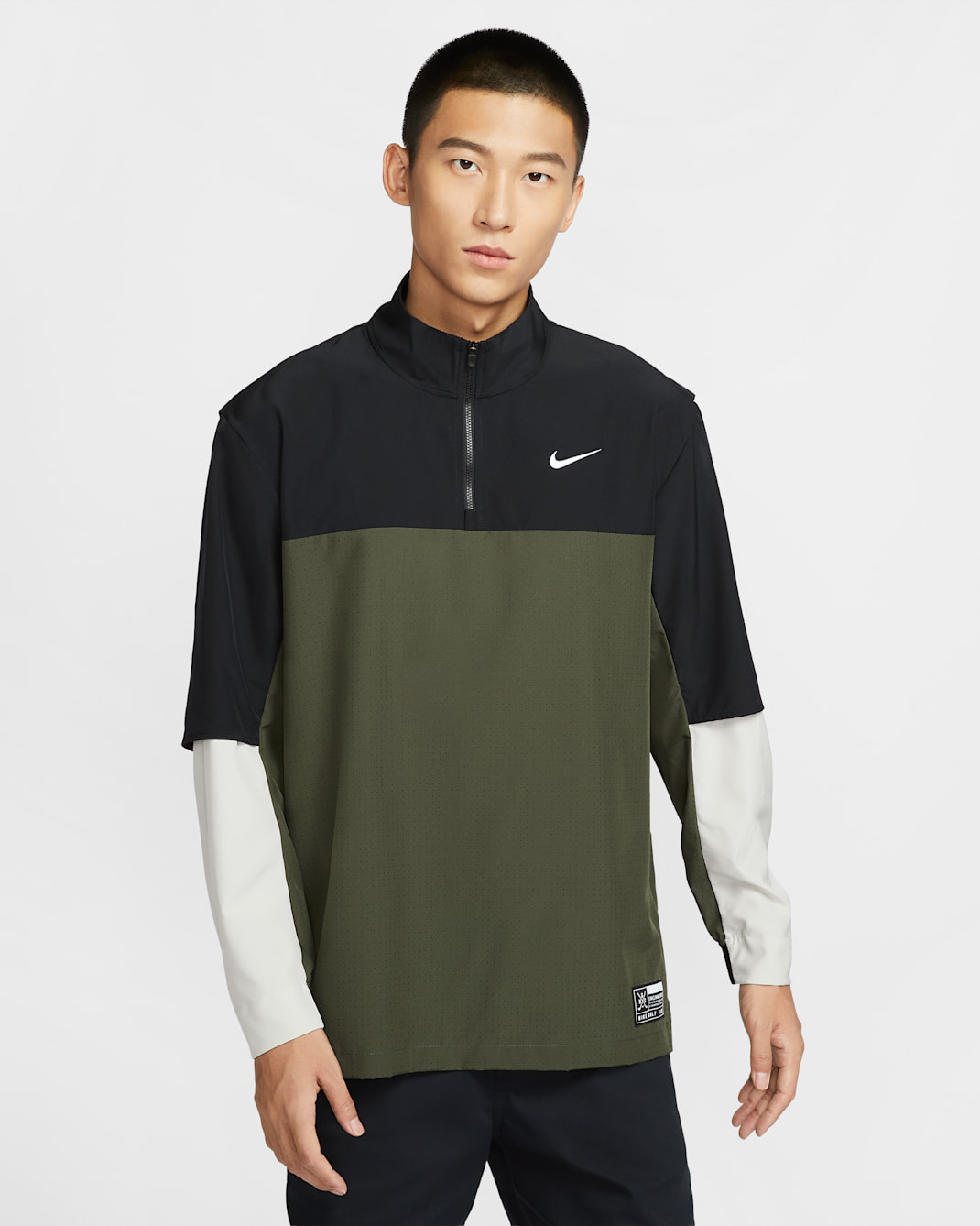 Nike Golf Club Men's Dri-FIT 1/2-Zip Golf Jacket - Black/Cargo Khaki/Light Bone/White
