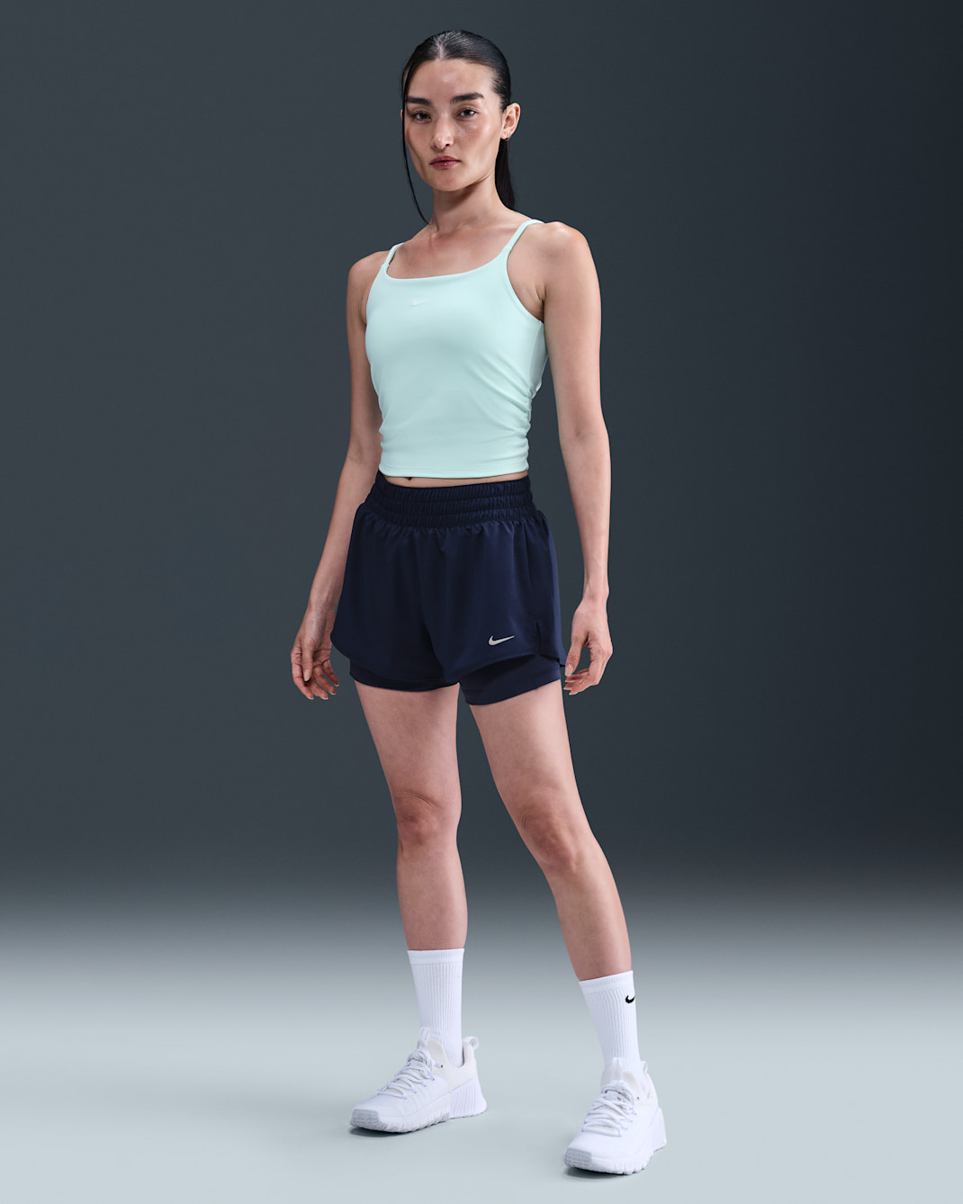 Nike Dri-FIT One Women's Mid-rise 8cm (approx.) 2-in-1 Shorts - Midnight Navy/White