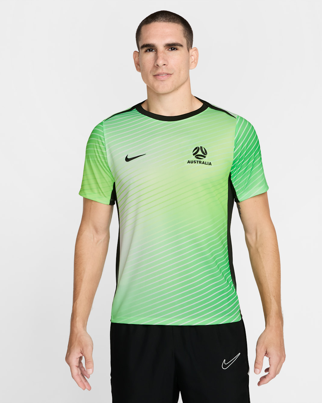 Haut de foot à manches courtes d'avant-match Nike Dri-FIT Australie Academy Pro pour homme - Poison Green/Night Forest/Night Forest