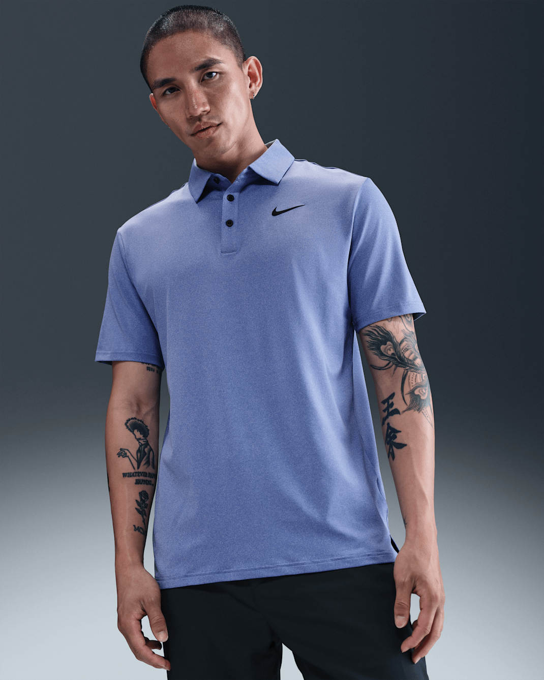 나이키 투어 남성 드라이 핏 헤더 골프 폴로 - 코밋 블루/블랙