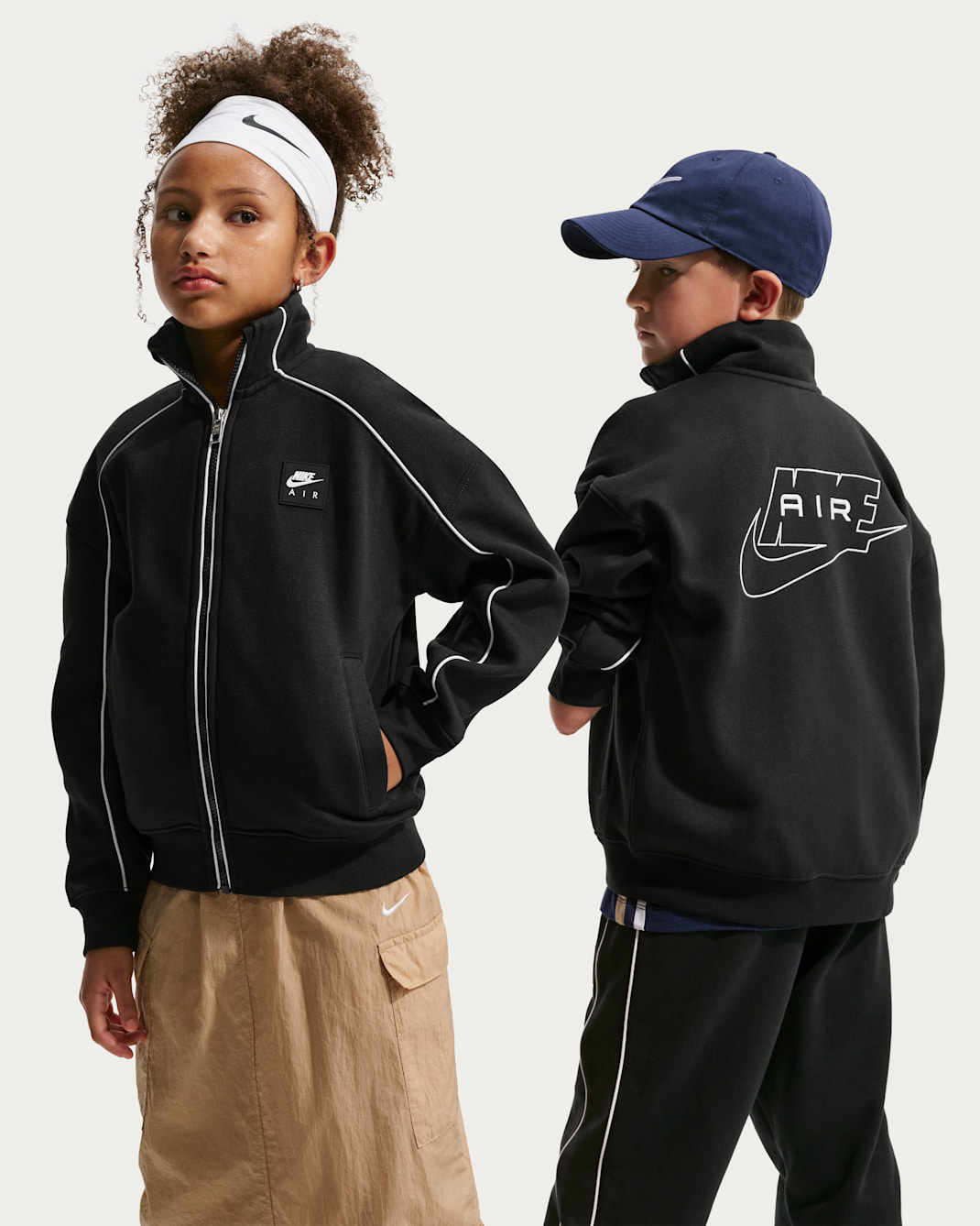 나이키 에어 주니어 플리스 트랙 재킷 - 블랙/화이트/화이트