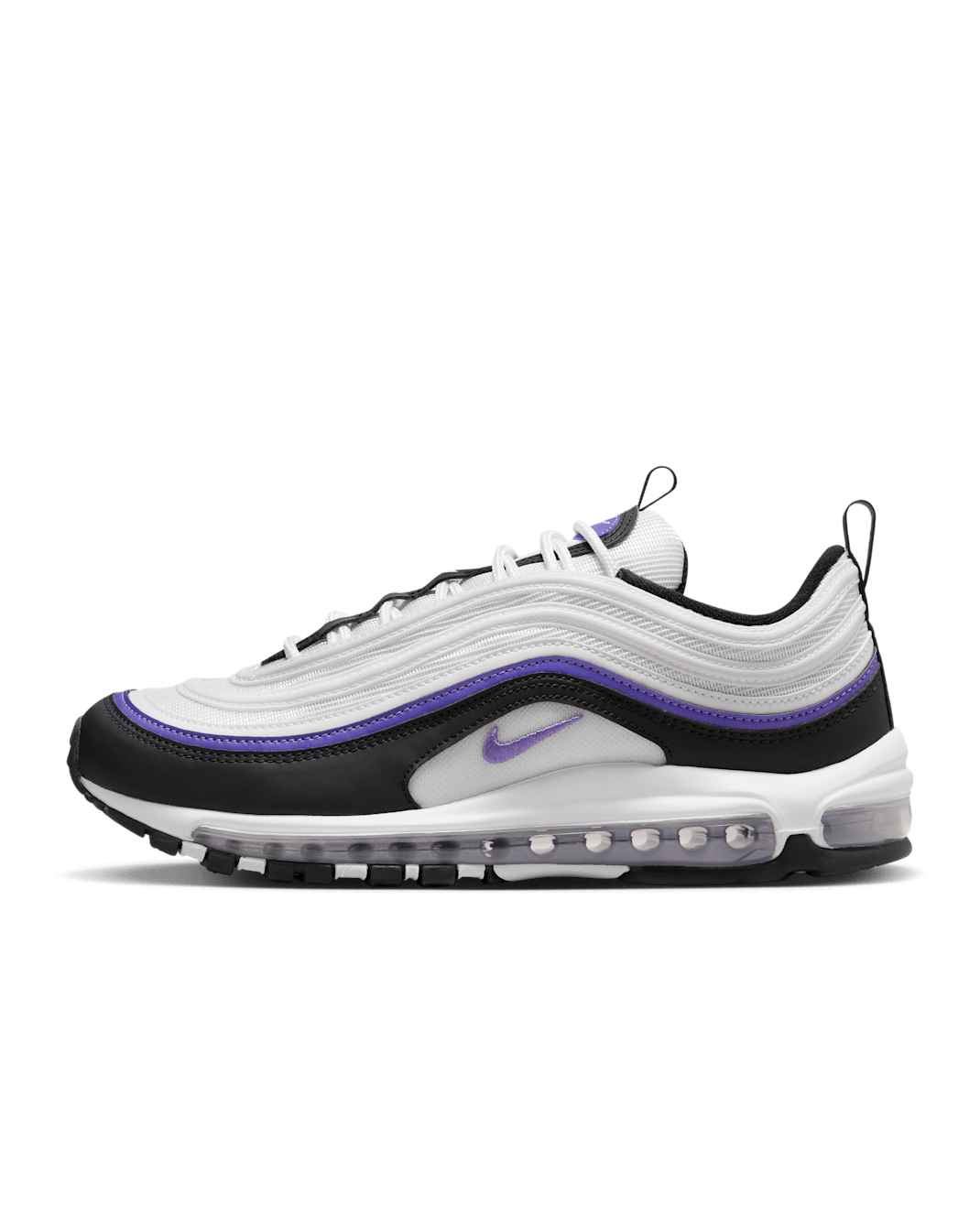 Nike Air Max 97 男鞋 - 白色/黑色/Oxygen Purple/Action Grape