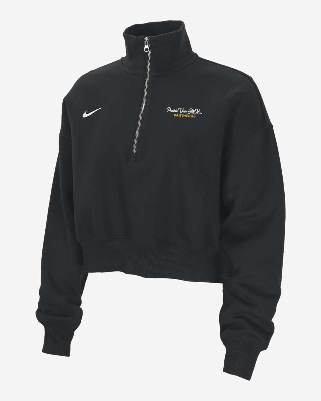 Nike College Phoenix Fleece (Prairie View A&M University) Women's Cropped 1/4-Zip Pullover - Black