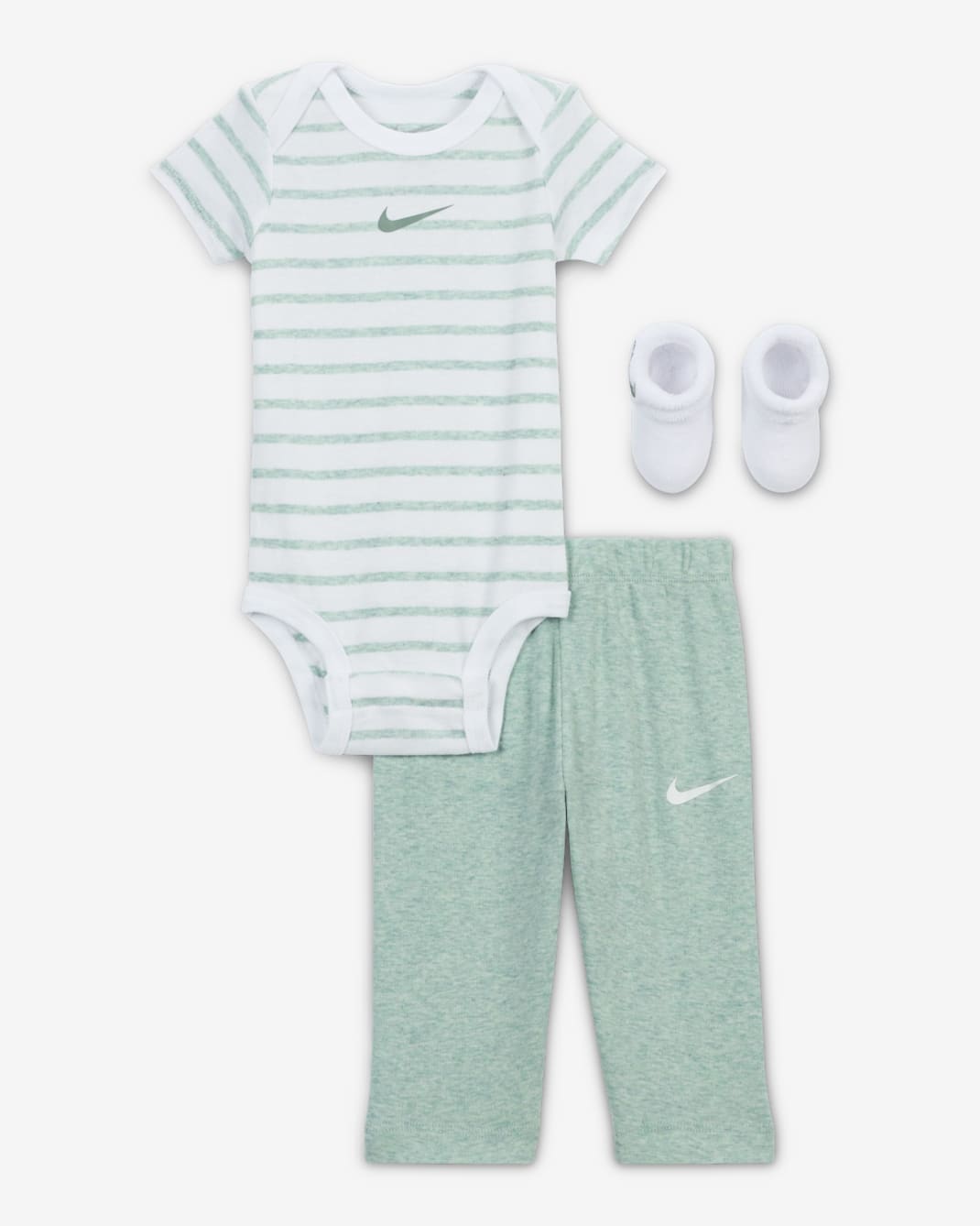 Nike Baby Bodysuit, Pants, and Terry Socks 3-Piece Set - Mica Green