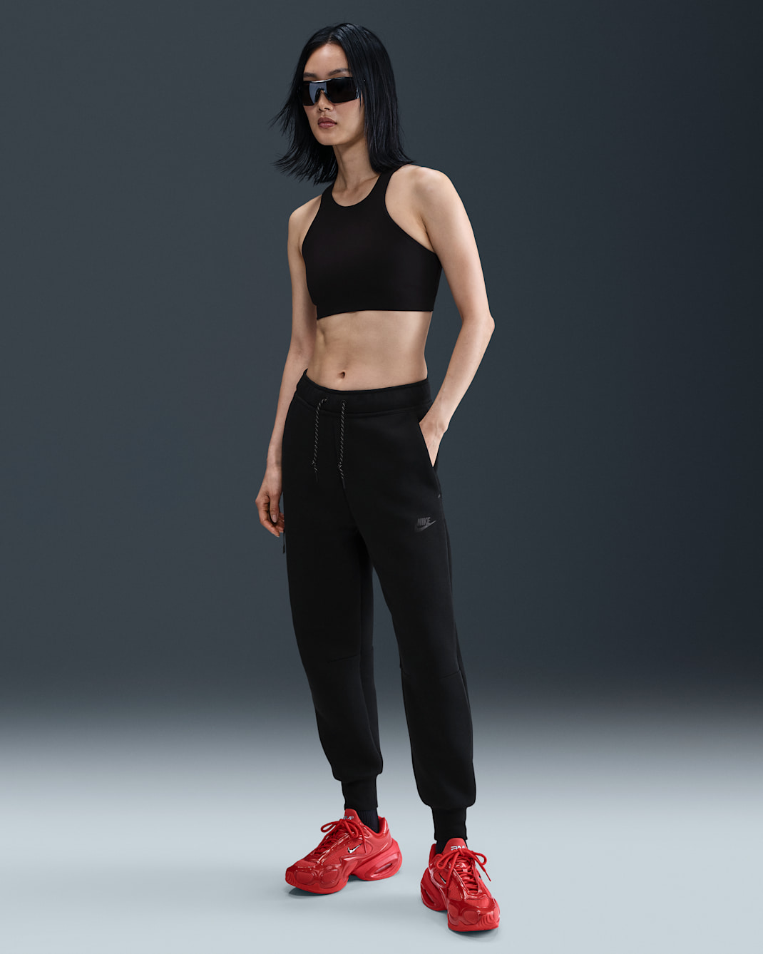 나이키 스포츠웨어 테크 플리스 여성 미드라이즈 조거 - 블랙/블랙