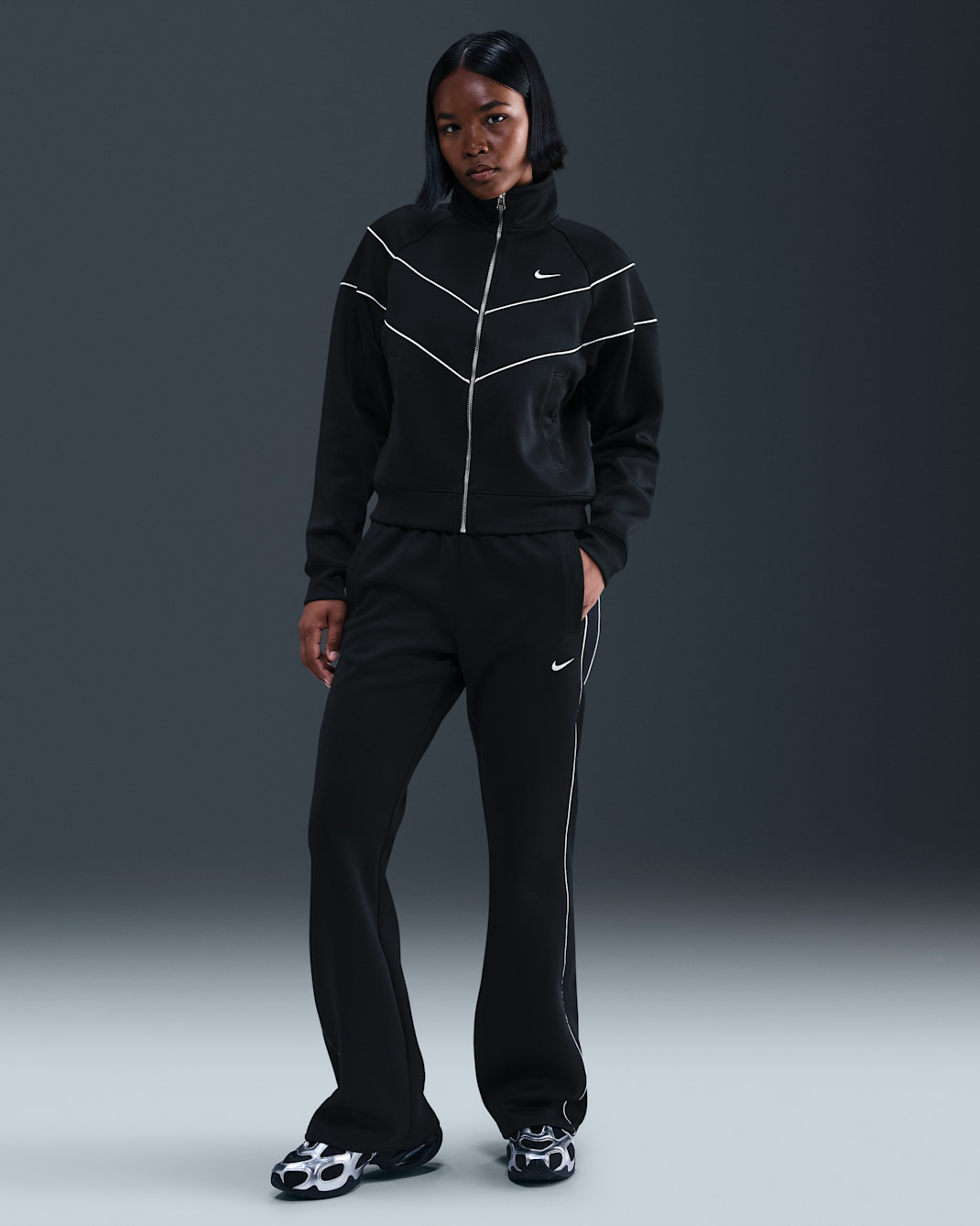 Nike Sportswear Windrunner Women's Mid-Rise Slim Knit Trousers - Black/Sail/Sail