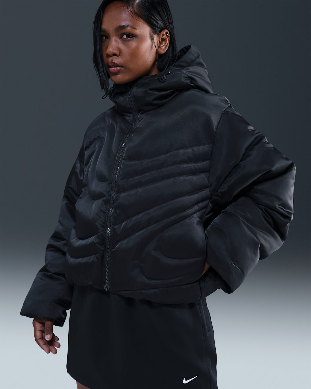 Nike Sportswear Swoosh Series Women's Therma-FIT Oversized Down Puffer Jacket - Black/Black