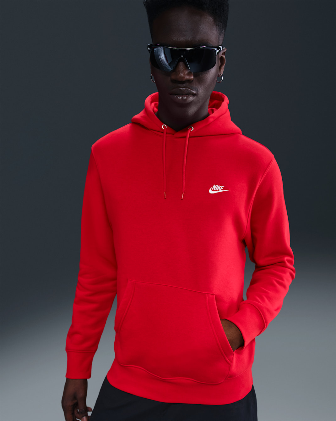 Nike Club Men's Pullover Fleece Hoodie - University Red/University Red/White