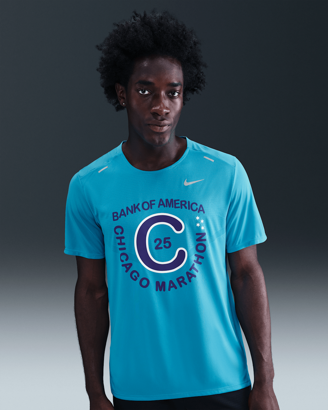Playera de correr de manga corta Dri-FIT para hombre Nike Rise 365 - Azul corriente claro