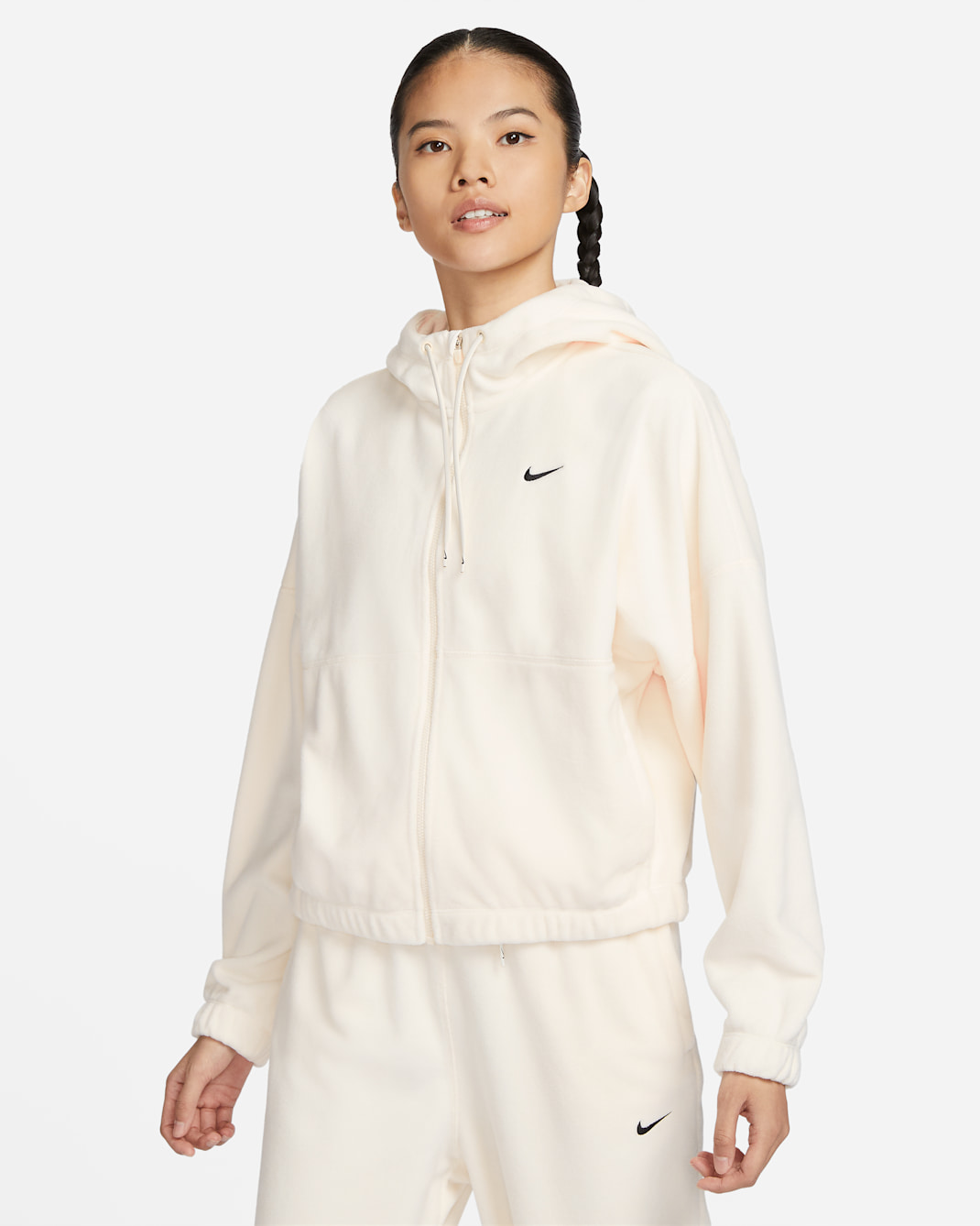 Nike Therma-FIT One Women's Oversized Full-Zip Fleece Hoodie - Pale Ivory/Black