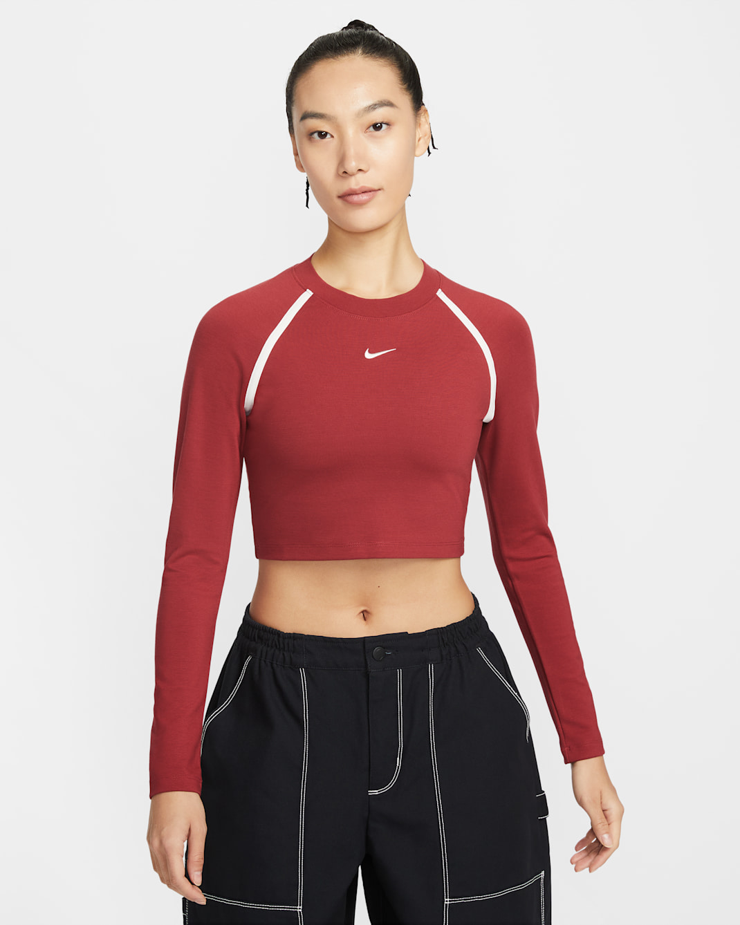Nike Sportswear Women's Tight Long-Sleeve Cropped Top - Team Crimson/Team Crimson/Chalk/Chalk