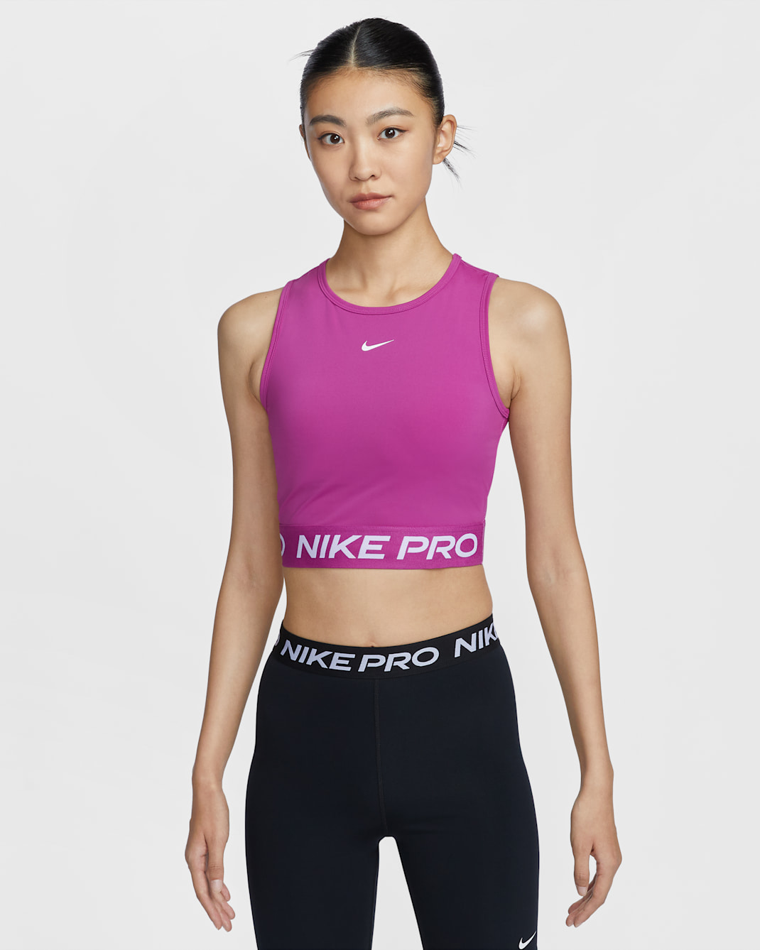 Nike Pro Women's Dri-FIT Cropped Tank Top - Hot Fuchsia/White