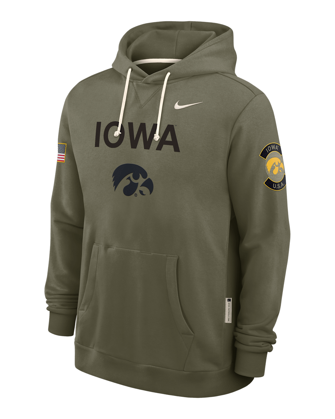 Sudadera con gorro sin cierre universitaria Nike Dri-FIT para hombre Iowa 2025 Military Appreciation - Oliva