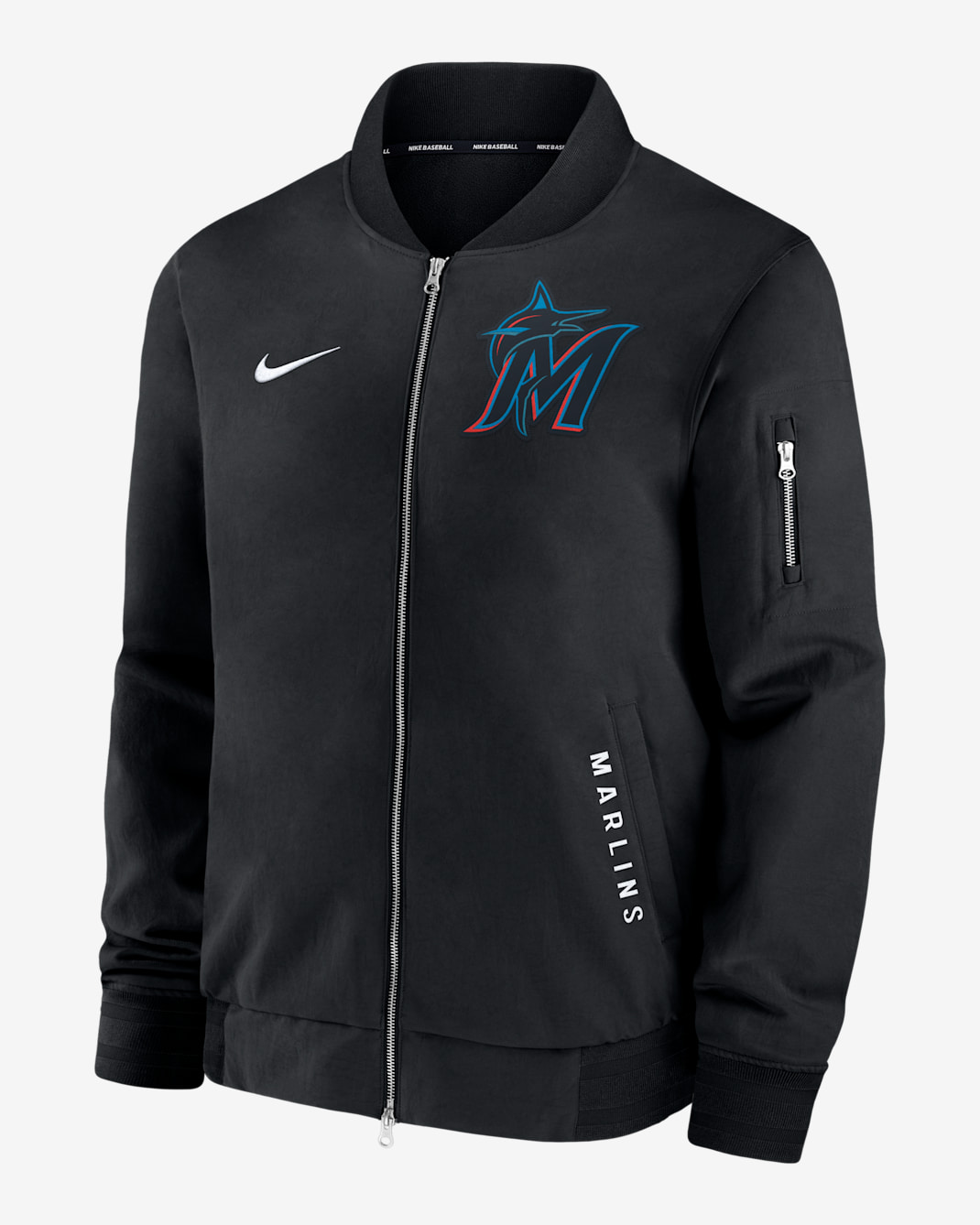 Miami Marlins Authentic Collection Dugout Men's Nike MLB Full-Zip Bomber Jacket - Black