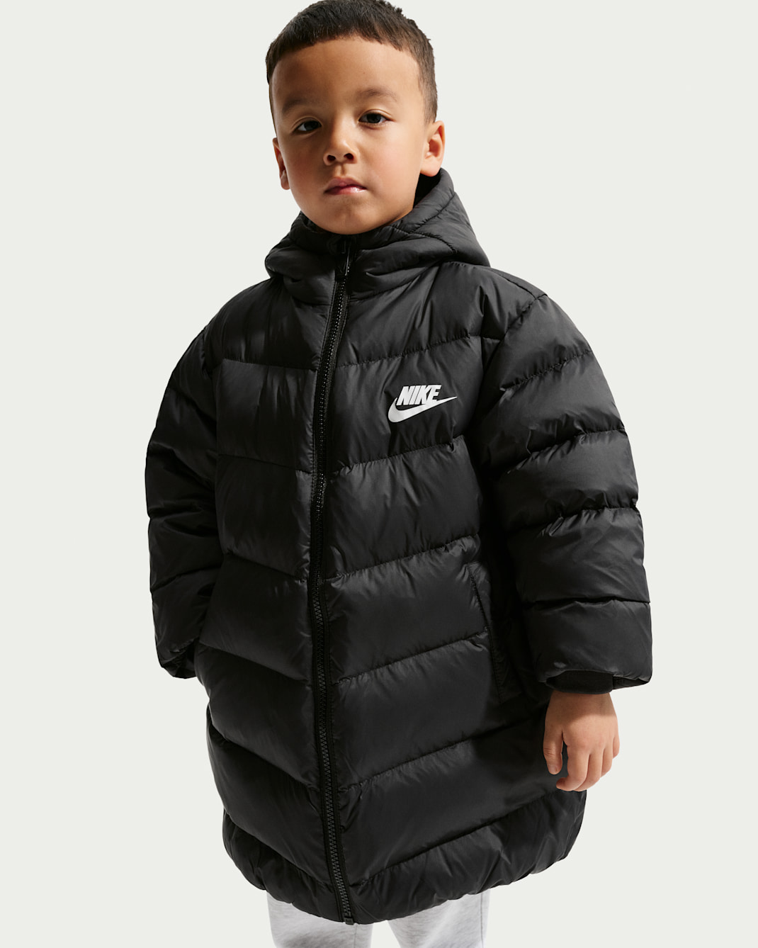 나이키 리틀키즈 롱 패딩 코트 - 블랙
