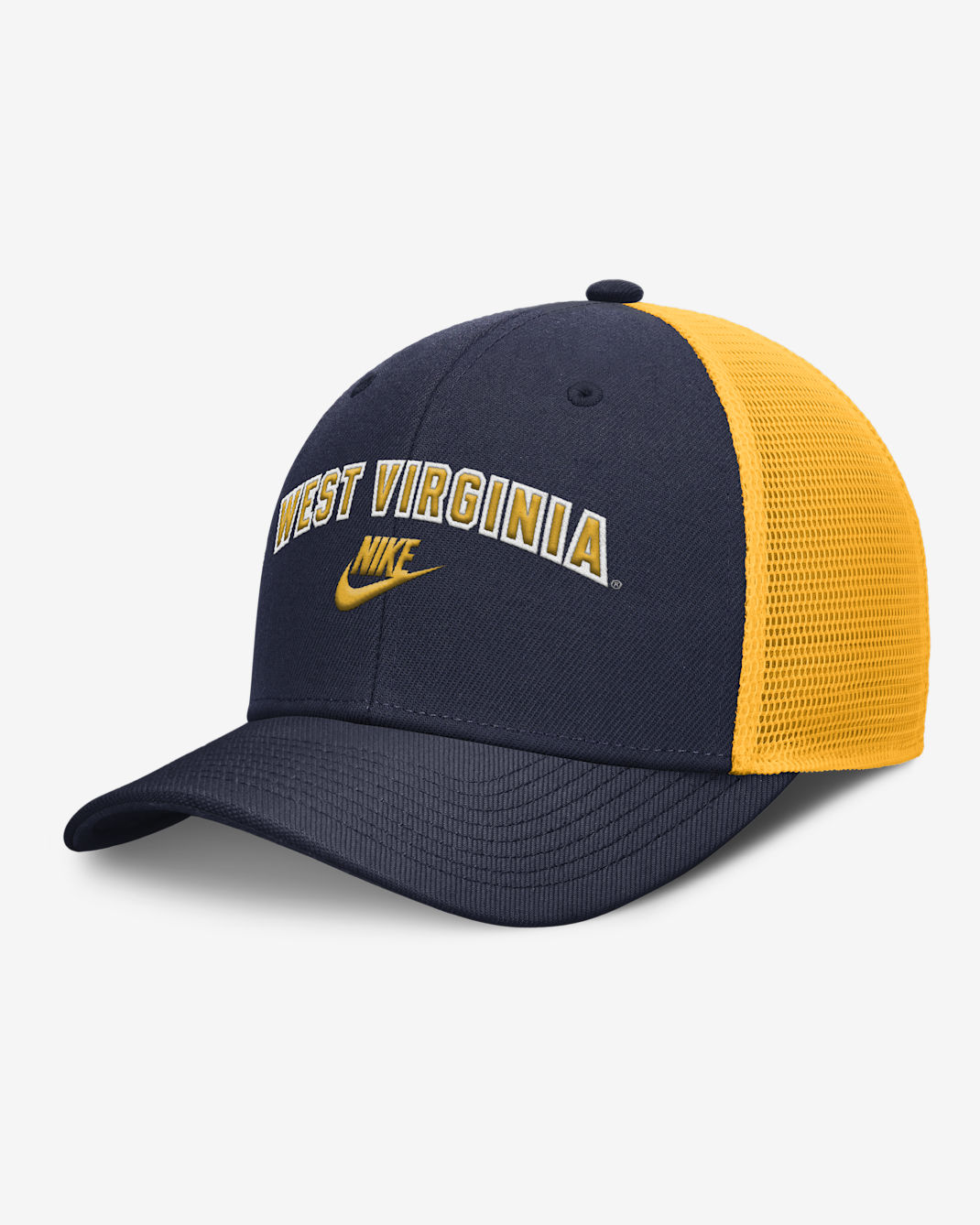 West Virginia Legacy Arch Rise Men's Nike Dri-FIT College Trucker Adjustable Hat - White