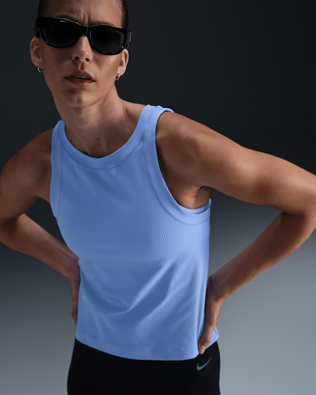 Camiseta de tirantes Dri-FIT para mujer Nike Zenvy Rib - Royal pulso/Blanco