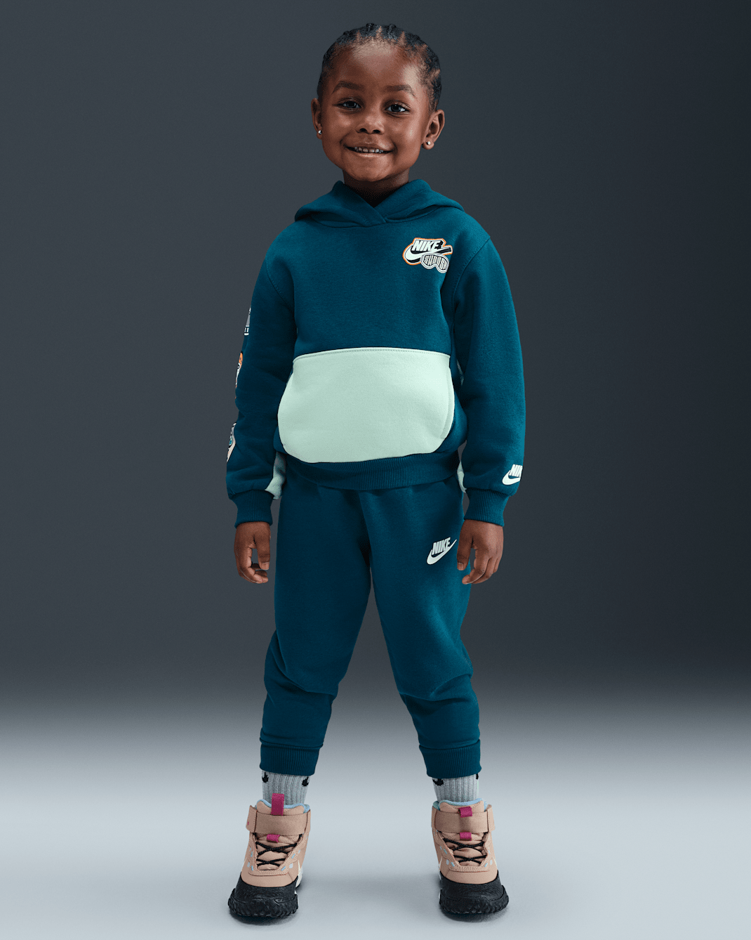 나이키 베이비 플리스 풀오버 후디 앤 조거 세트 - 블루 포스