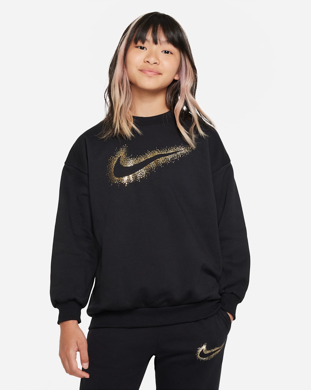 Nike Sportswear Icon Fleece Older Kids' (Girls') Sweatshirt - Black/Metallic Gold